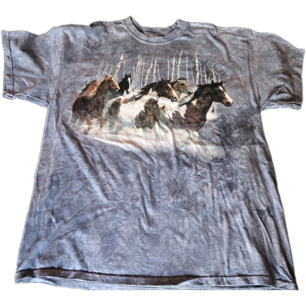 VTG The Mountain Wild Horses T Shirt Blue Tie Dye XL Organic Cotton 90s NWOT